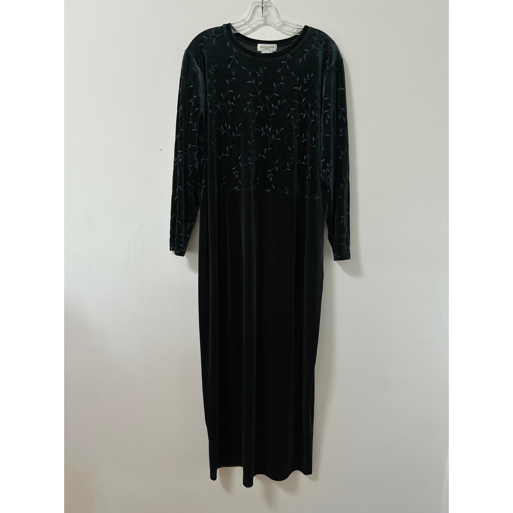 Jones New York Sport Velvet Embroidered Maxi Dress Women 1X Green Whimsigoth